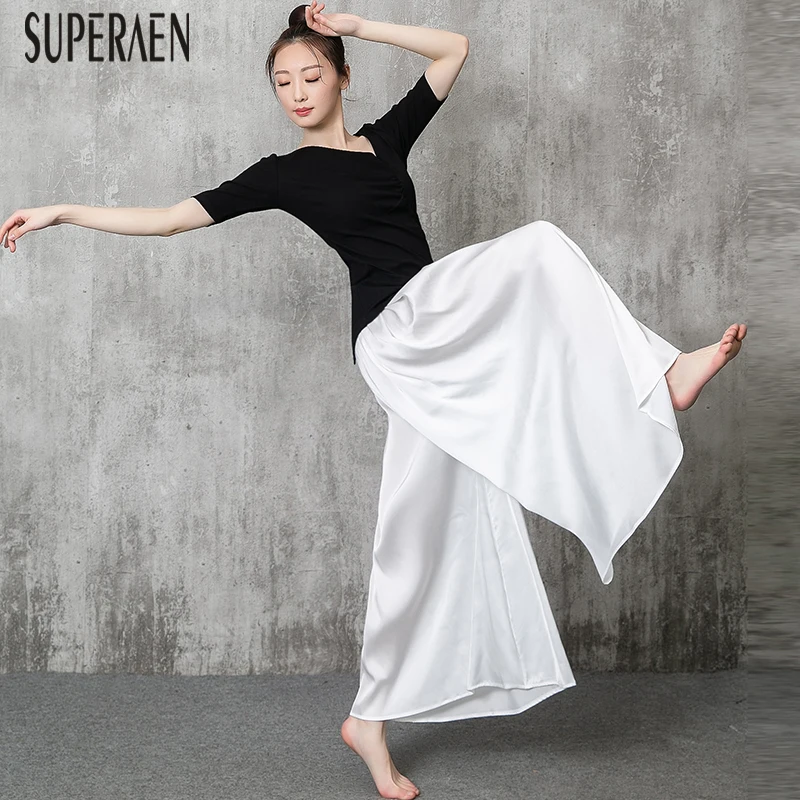 

New Casual Women Pants Solid Color Wild Chiffon Wide Leg Pants Female Summer 2019 Elastic Waist Long Pants Women