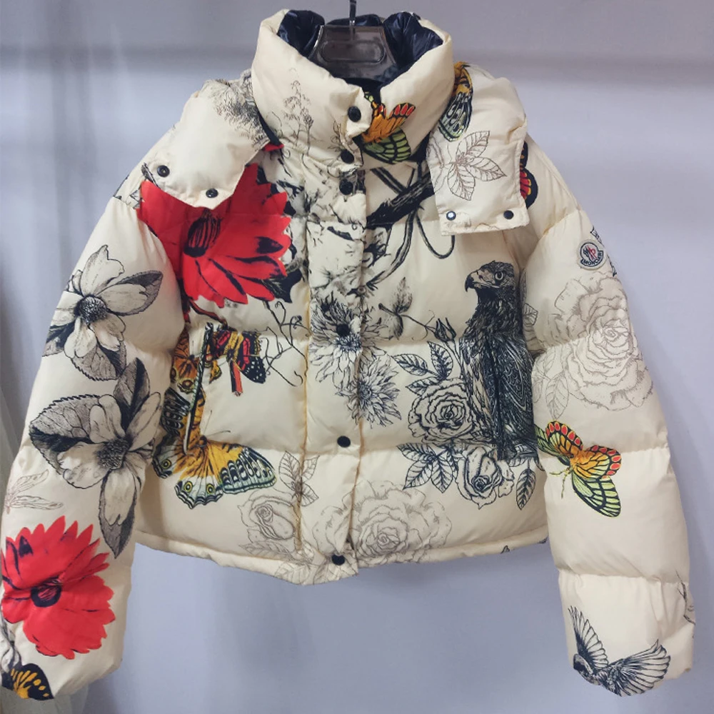 LXMSTH Новый хлеб Женская парка Print Модная с капюшоном куртка длинным рукавом на