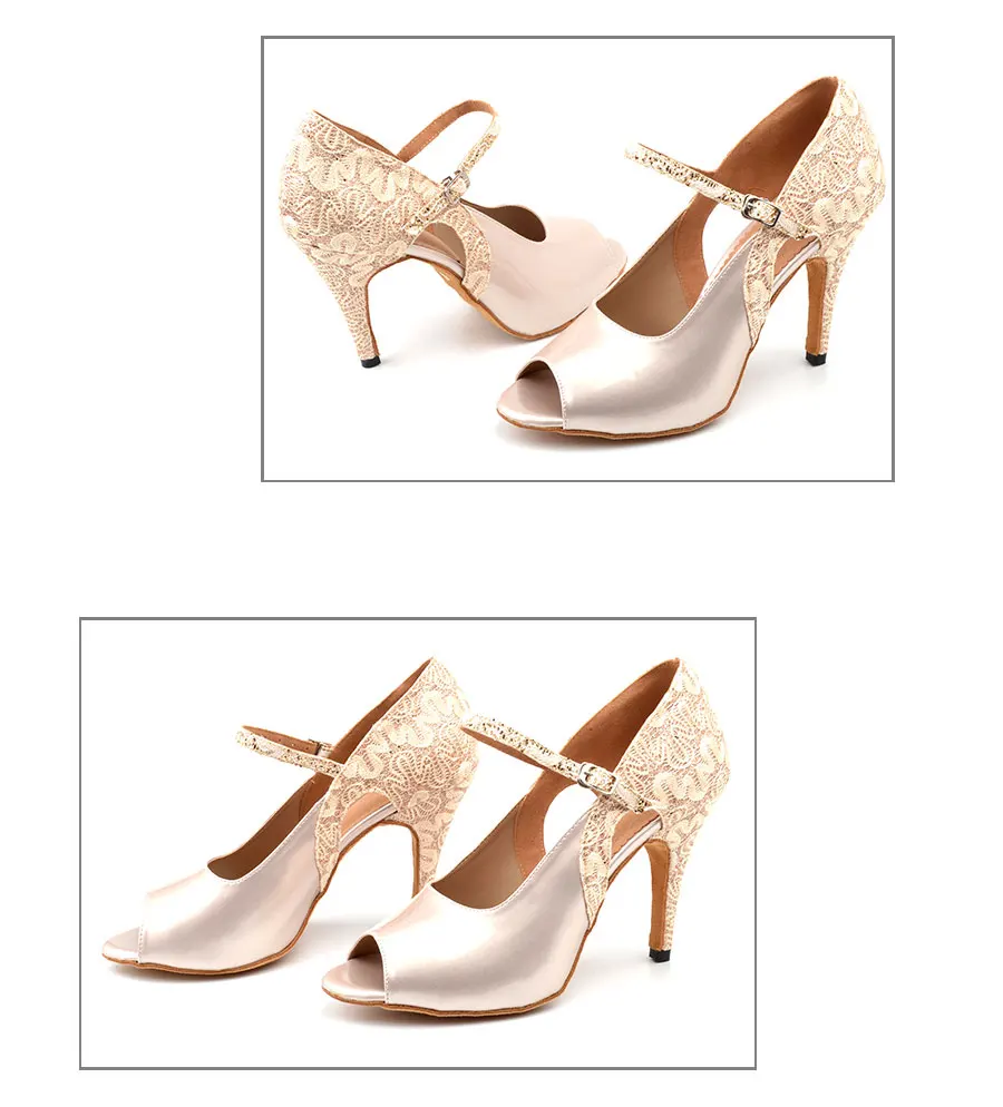 SHOYDANC/Танцевальная обувь для сальсы; женская обувь для латинских танцев из искусственной кожи абрикосового цвета и кружева; Обувь для бальных танцев на высоком каблуке 10 см; обувь для танго и латинских танцев