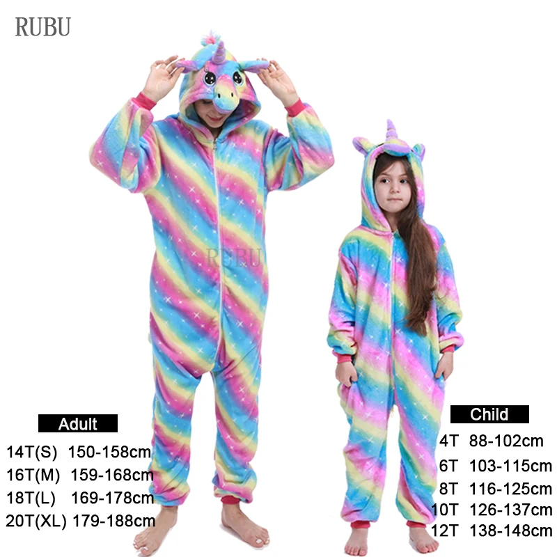 Boys Girls Flannel Unicorn Christmas Pajamas Kigurumi Overalls Jumpsuit onesie Kids Adults Animal Panda Blanket Sleepers Costume