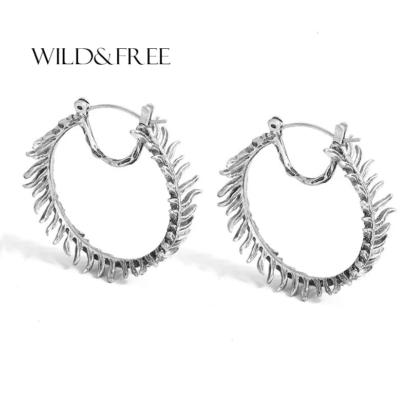 

WILD & FREE New Antique Gold & Silver Leaf Hoop Earrings For Women Alloy Big Round Circle Earrings Jewelry Girl Gift Wholesale