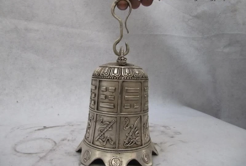 

7 INCH China Buddhism Fane White Copper Silver Eight treasures Buddha bell