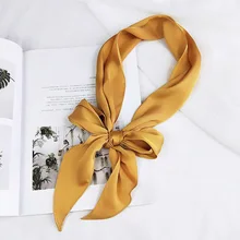 Женский модный квадратный шарф на шею, шелковый Элегантный маленький тонкий сатиновый галстук для волос, однотонная цветная бандана из пашмины