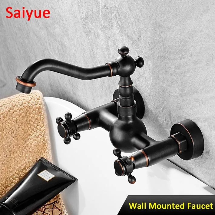 

Black Double Handle Short Long Bathtub Wall Mounted Oil Rubbed Black Bronze Swivel Spout Bathroom Sink Torneira Faucet,Mixer Tap