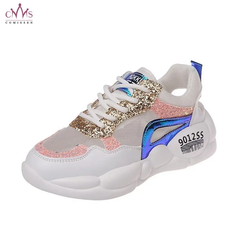 

Summer women shoes 2019 new breathable mesh laser hollow sequins color matching wild lace sports shoes