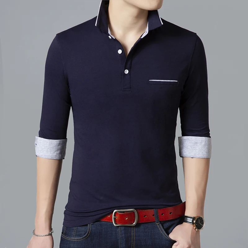 

2020 Fashion Brand Polo Shirt Mens Stand Collar Street Wear Tops Trends Mercerized Cotton Long Sleeve Slim Fit Polos Men Clothes