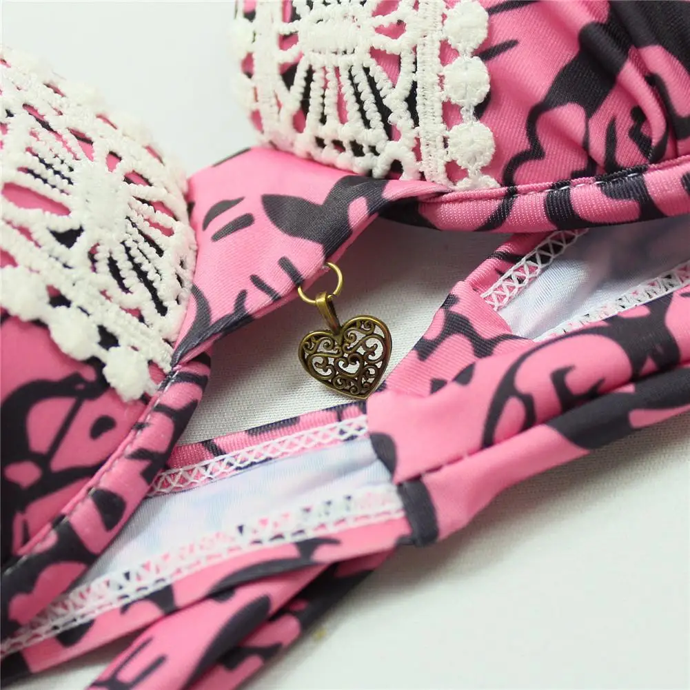 2018 New Pink Sexy Lace Bikini Push-up Padded Bra Swimsuit Bathing Suit Swimwear Two-Piece Suits For Women