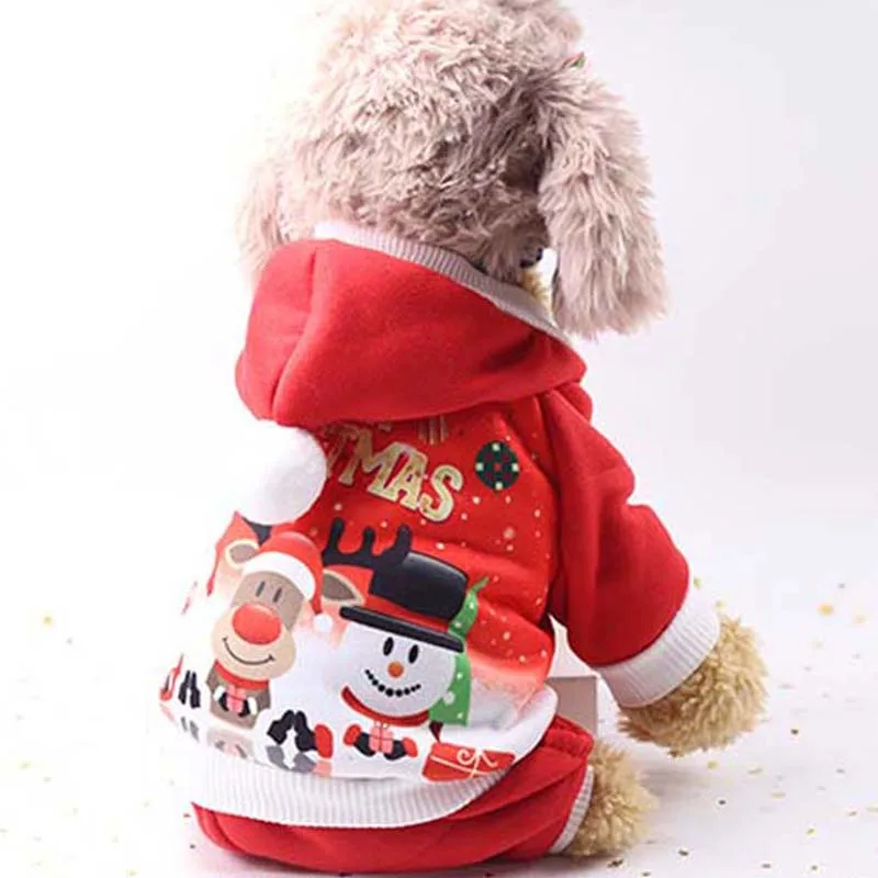 Милый Рождественский комбинезон для собаки, милый Санта Клаус, снеговик, лось, одежда с принтом для собак, зимняя теплая толстовка с капюшоном, новогодние вечерние пальто 10