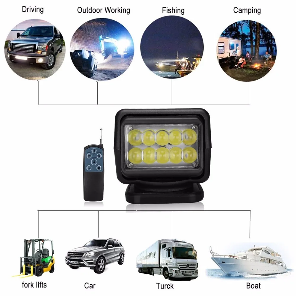 

IP67 10-30V Remote control LED Searchlight 7inch 50W Spotlight LED Light TRUCK SUV BOAT MARINE light