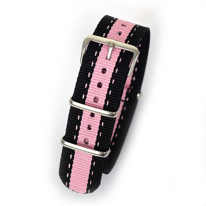 Retail 20mm black pink black Sport nato fabric watch band straps
