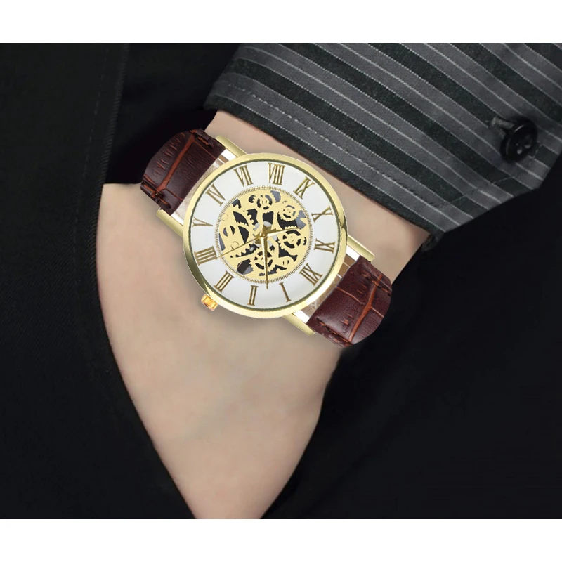 

Fashion Imitation Mechanical Men Watch Women Sports Hours Watches Business Clock Casual Leather Quartz Wristwatch Rreloj Hombre