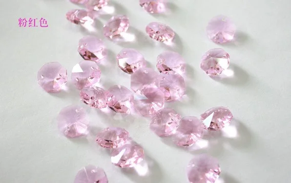 

300pcs 14mm pink octagon beads crystal chandelier chain parts decoration in one or two holes