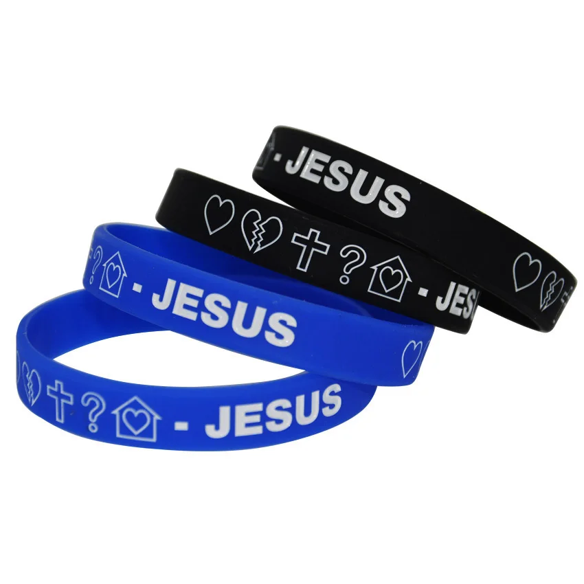

50pcs/lot Jesus Ink Filled Silicone Wristband Religion Faith Bracelet