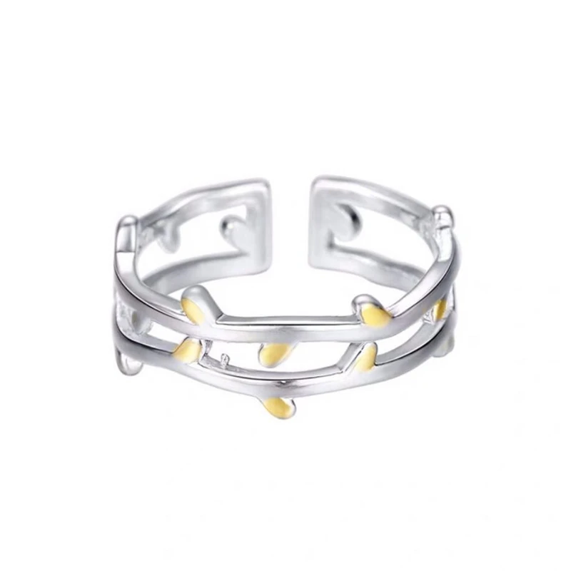 Silver Ring Sole Memory Creative Double Tree Branch Fresh Cute Sweet Art Silver Color Female Resizable Opening Rings SRI344