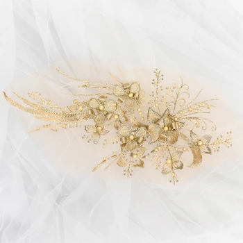 

10 pieces gold 3D Flower beaded Lace Applique, wine red Bridal Lace Applique for Dance Costumes , Bridal Gown Hem Accessories