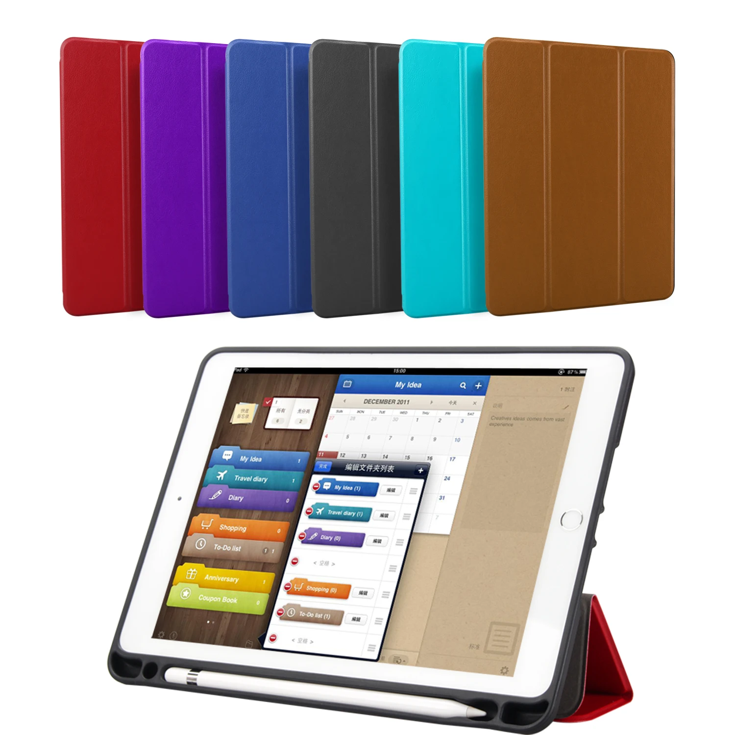 

Case with Pencil Holder For APPle iPad 9.7 inch ( 2018 New ) A1893 A1954, PU Leather Smart Cover Auto Sleep Wake