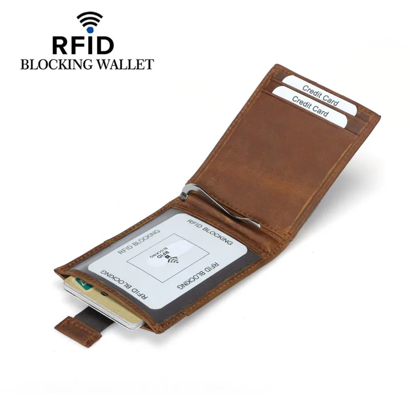 RFID винтажный блокирующий зажим для банкнот мужской тонкий мини-кошелек мужской маленький кошелек Кредитная карта доллар цена
