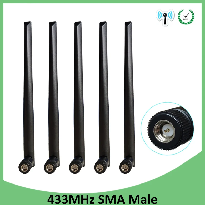 

5pcs 433Mhz Antenna 5dbi SMA Male Connector 433 MHz Directional Antena Rubber Aerial Wireless Repeater Lorawan antenne 433m