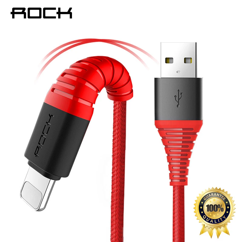 ROCK Hola-resistencia a la tracción para Cable USB para Apple iPhone 7 6X8 Plus 2A cargador rápido de carga de Cable de datos y sincronización de 120 CM 200 CM 25 CM