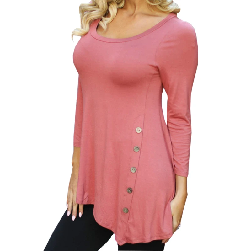 En Ligne Mode Bottons Irrégulière Blouses Hiver Automne Chemises À Manches Longues Occasionnels De Base Top Lâche Solide Femmes Blusas 3XL Plus Taille GV980