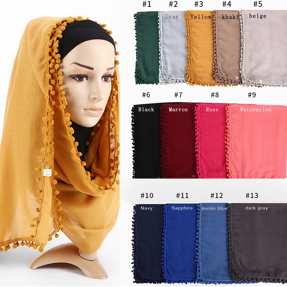 50pcs/lot Big size Women Cotton Scarf Pom Balls Winter Scarf plain
