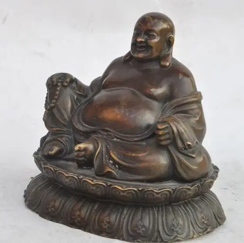 

S06296 old Chinese buddhism bronze wealth money bag happy laugh Maitreya Buddha statue