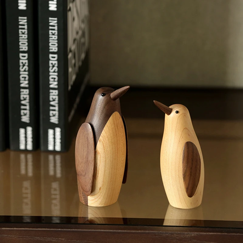 Hand Carved Made Wooden Large Single Penguin Or Set Of 3 Penguin Statue Ornament 