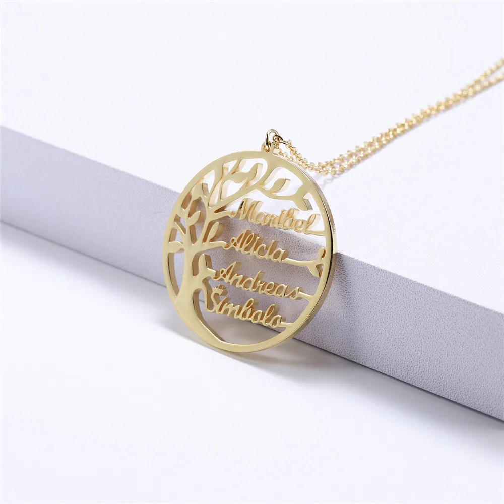 

Duoying Name Necklace Family Tree Necklace For Women Gold Color Stainless Steel Personalized Jewelry Men Christmas Gift