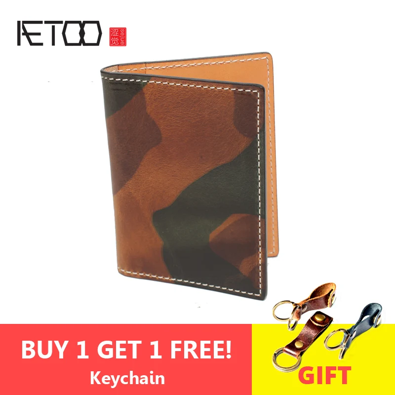 

AETOO Retro Ultra-thin camouflage leather driver's license bag, male and female handmade cowhide document bag, wallet integrated