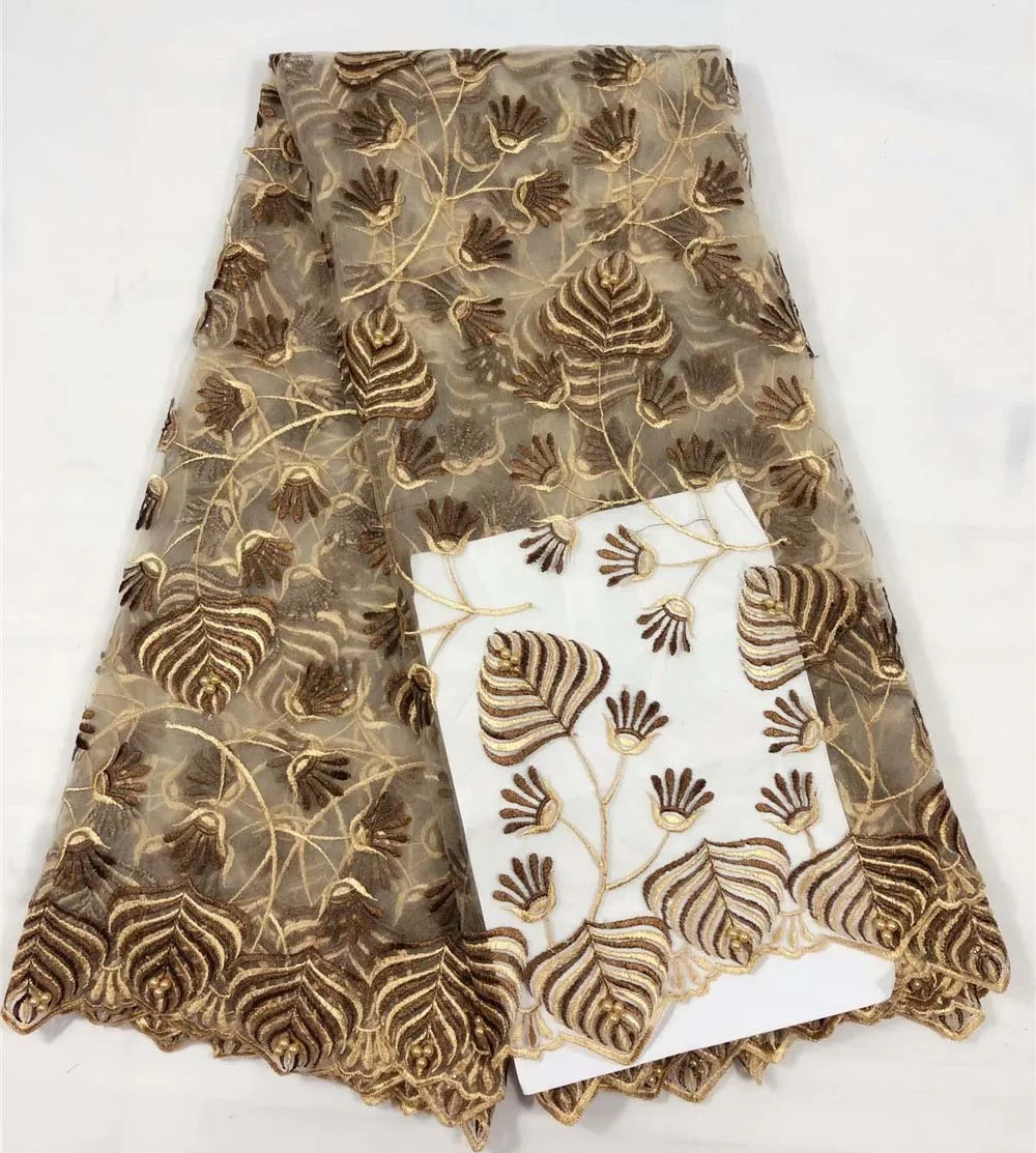 

Embroidery Mesh TulLe Lace Fabric 5 Yards Flower Pattern Beaded African Lace Fabrics Wholesale For Wedding Party