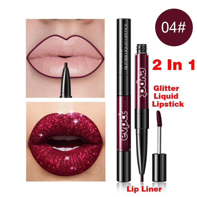 2 In 1 Dubbele Kop Matte Lipgloss Diamond Vloeibare Lipstick& Lip Liner Waterdicht Naakt Lipgloss Mate Lip stick Pen Make-Up