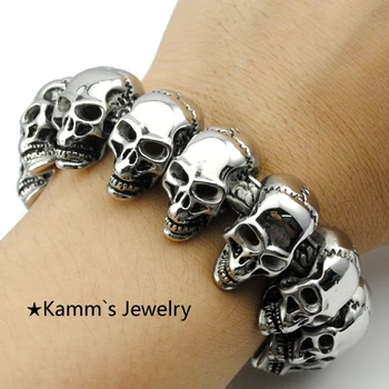 

Heavy Cool! 24mm Width Big Skull Bracelet 316L Stainless Steel Men's bracelets Punk Rock Biker Jewelry Top Quality KB548
