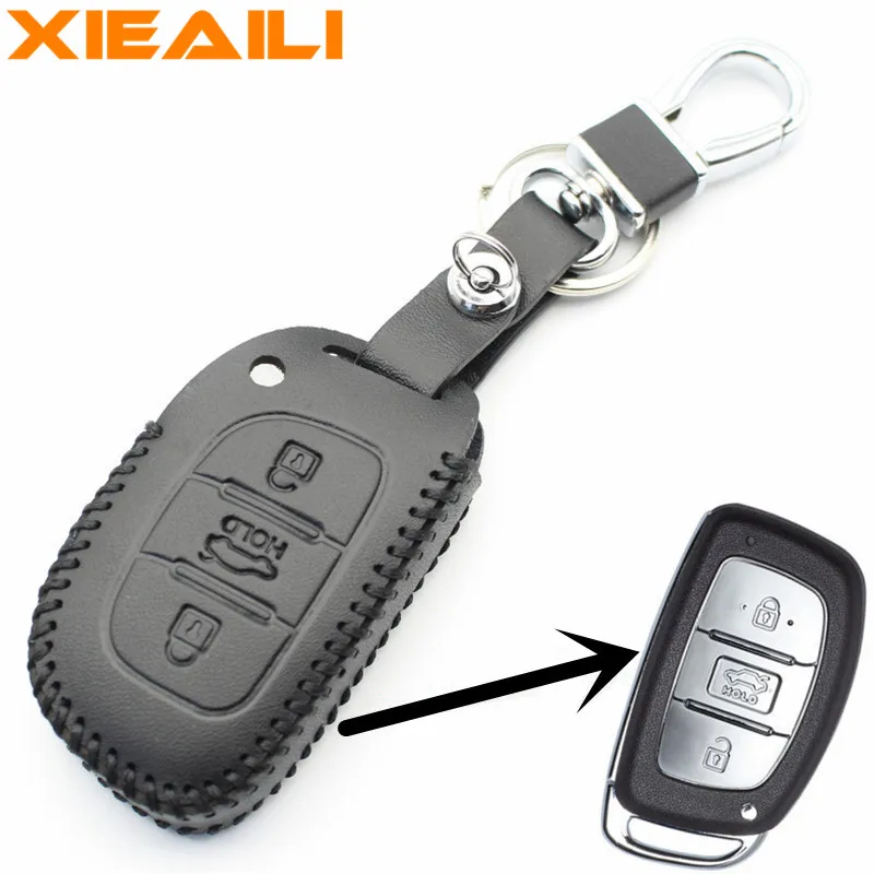 

XIEAILI Genuine Leather Remote Control 3Button Smart Key Case Cover For Hyundai Sonata9/Tucson/Elantra S53