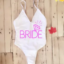 Thong padded Sexy One Piece Swimsuit BRIDE& SQUAD Female Women Fused Swimwear Backless White Team BRIDE Bather Monokini Bikini