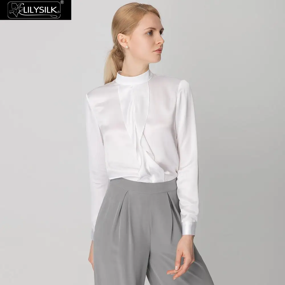LilySilk блузка безграничный стиль варианты в шелковом стоячим воротником Дамы