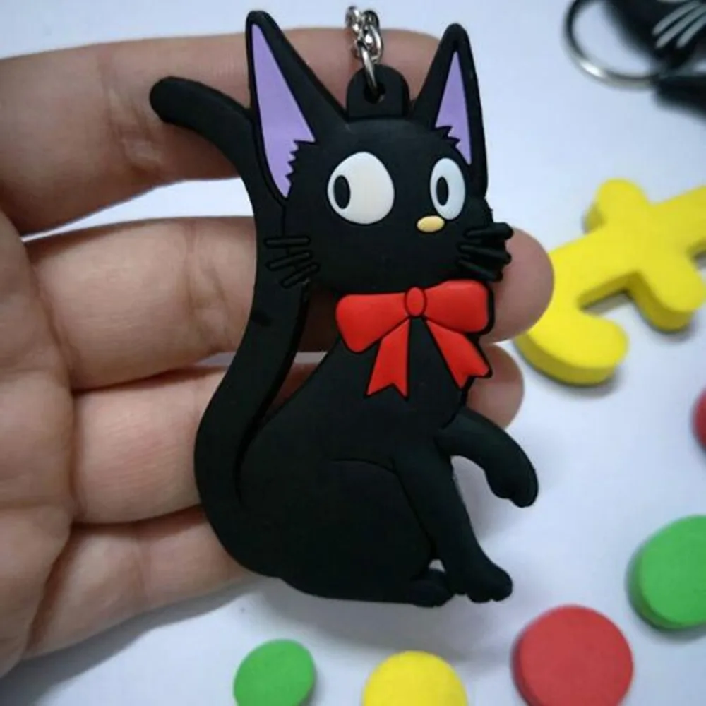 

Kiki's Delivery Service PVC Keychain black cat double PVC Keychain Majo no takkybin Kitty Cat Llavero Chaveiro accessories 2018