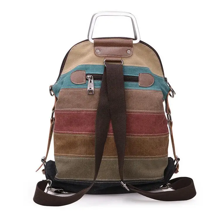 Rdywbu étnico arco iris de lona de las mujeres de Mochila chica rayas multifunción Patchwork Mochila bolso de escuela Bolsas Mochila B456