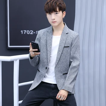 

Youth Men Gray Suit Jacket Fashion Business Mens Dress Jackets Asian Size 3XL Men Casual Suit Coats