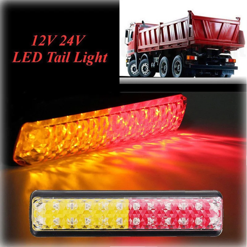 

2pcs 24 Led Full Function Truck Trailer Stop Brake Tail Light 10-30V Waterproof Car Bus Lorry Light Assembly Yellow Turn Signal
