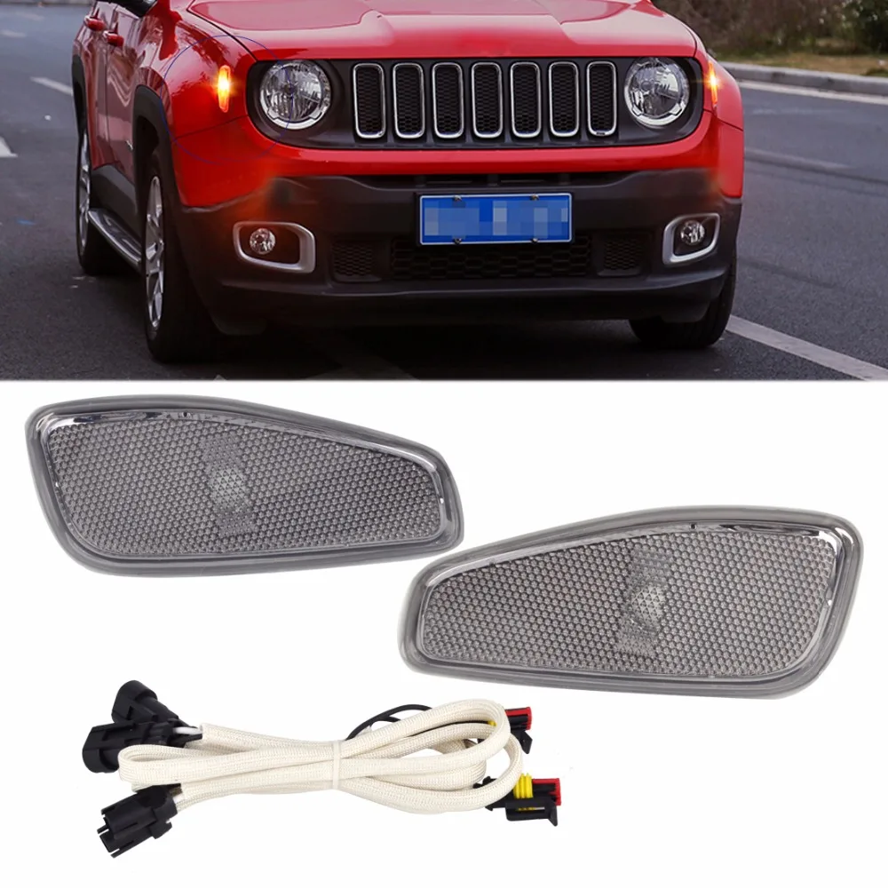

DWCX 2Pcs Car Side Marker Lamp Covers with LED Light Cable 68256050AA 68256049AA CH2550134 CH2551134 for Jeep Renegade 2015 2016