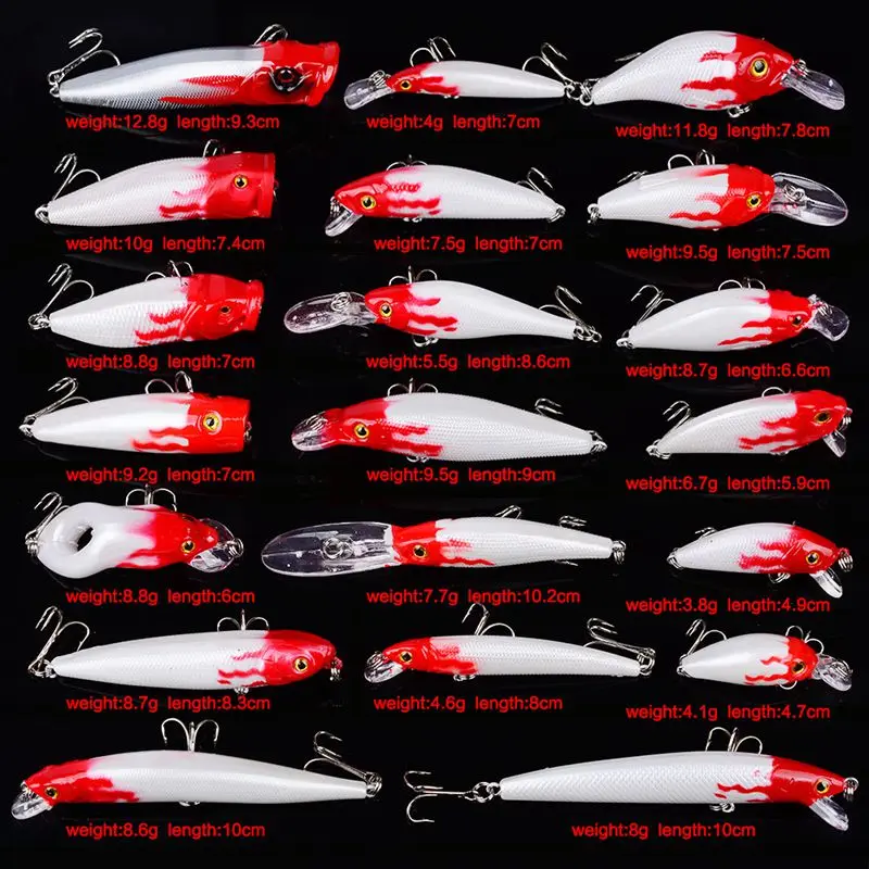 

20Pcs Fishing Lures set 4.7-10.2mm fishing bait Mixed Size fishing tackle mixed Minnow Lures/Popper Lures/Pencil-VIB/Crank Lur