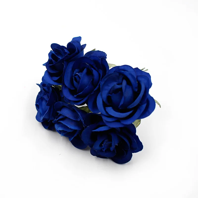 6 шт./лот искусственный цветок 4 см букет роз из шелка для свадьбы украшения дома DIY ВЕНОК скрапбук Подарочная коробка Цветок - Цвет: Royal blue