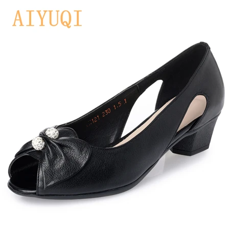 AIYUQI/Новинка; женские туфли сандалии из натуральной кожи с бантом-бабочкой и кристаллами на низком каблуке; удобная модная стильная простая обувь - Цвет: black Microfiber