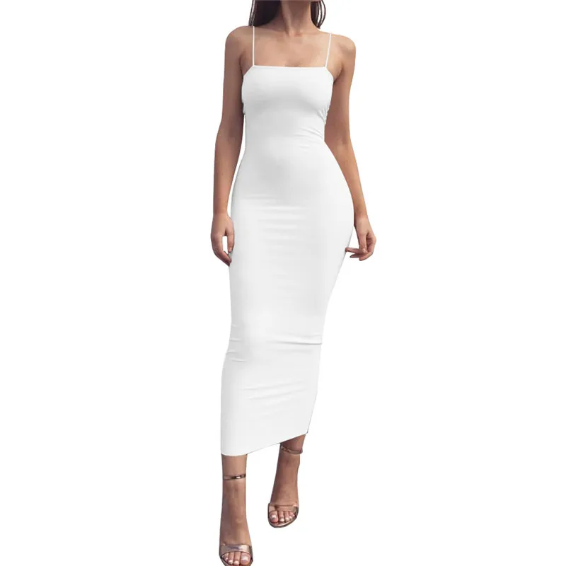 Женское платье длинное Сексуальное Тонкое Спагетти ремень с плечом Kardashian летнее платье Горячие Вечерние Клубные наряды Vestidos - Цвет: White