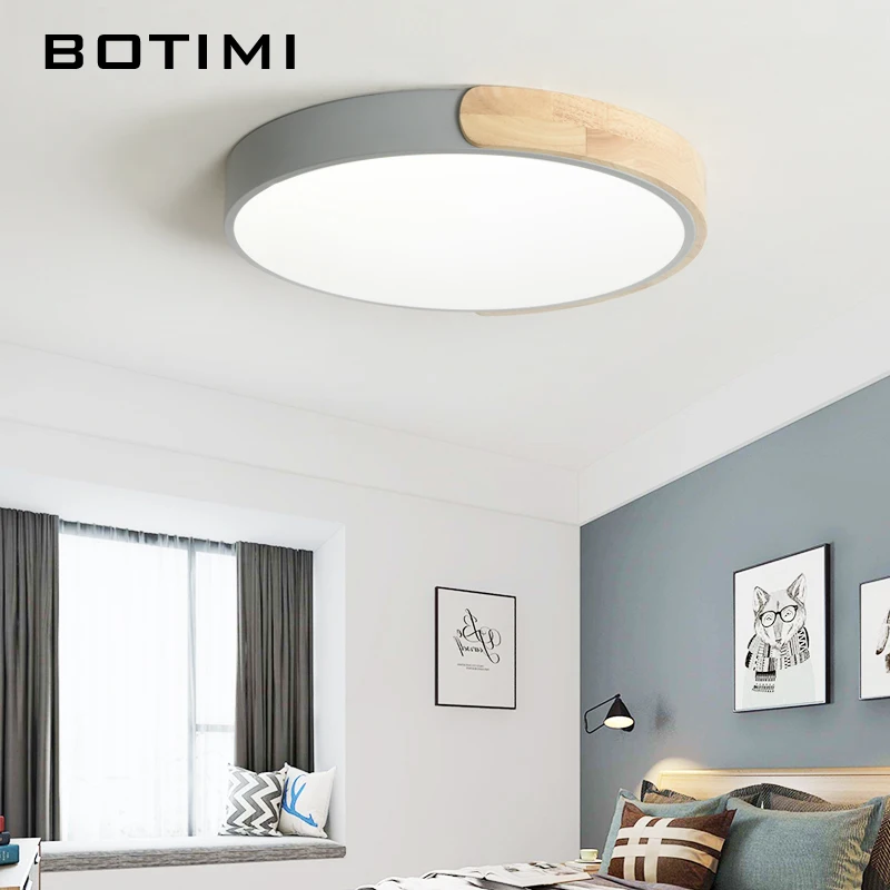 Cena BOTIMI nowoczesne 220V doprowadziły sufitu lampy z metalowym abażurem do sypialni okrągłe drewniane suficie oświetlenie akrylowe oprawy