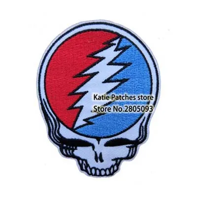 

Music Badge Grateful Dead Logo Embroidered Iron On Patch, Biker Vest Jacket Applique, Rock Punk DIY fabric Badge Accessories