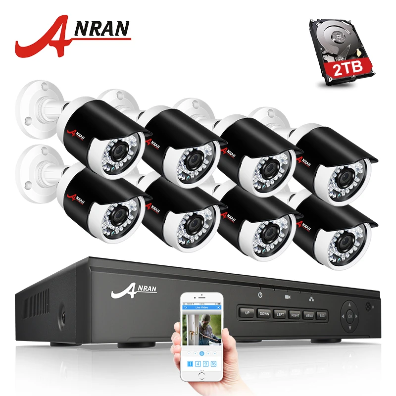 

ANRAN 2MP 8 Channel POE NVR Kit 36IR Leds NightVision Video Surveillance System Waterproof Email Alert Security Camera System