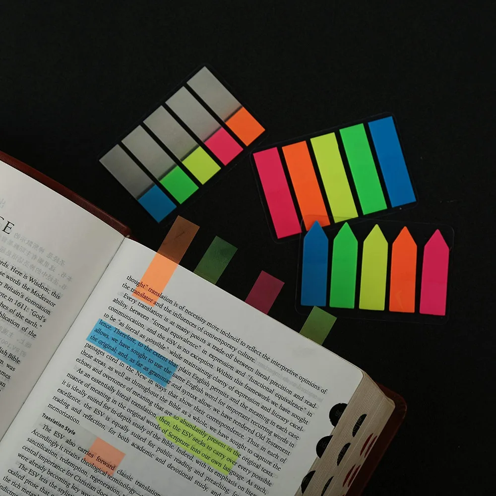 600 Neon Fluorescent Sticky Post Its Index Tabs Text Book Pagee Markers 5 COLORS