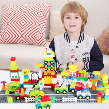 

60PCS Big Building Blocks DIY Ambulance Car Bricks Model Toys For Children Gift Sticker Compatible with Duploe
