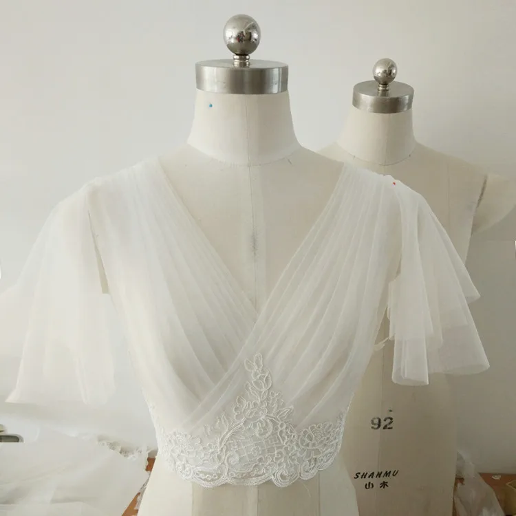 

plus size good quality wedding dress jacket across tulle decoration short sleeve bridal cape